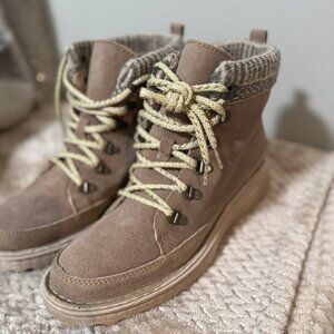 Born Tan Ankle Boots with Knit Cuff